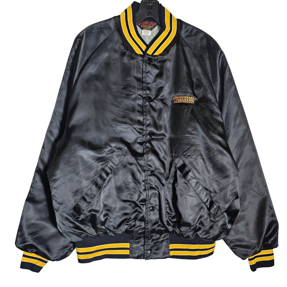 Vintage Pla-Jac Dunbrooke Varsity Bomber Jacket Mens XL Black Prudential USA 80s